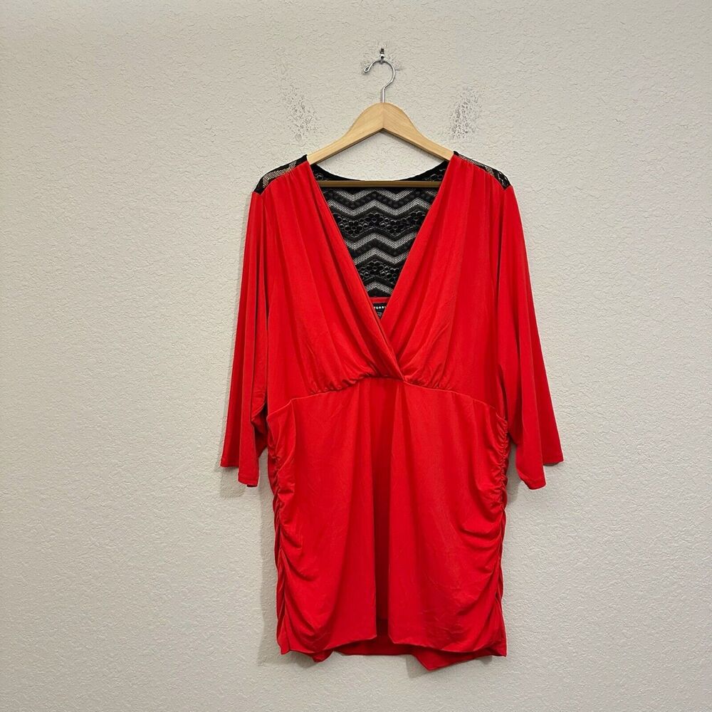 TORRID Surplice Top Womens Blouse Sz 5X Plus Red V-Neck 3/4 Sleeve Knit NWT